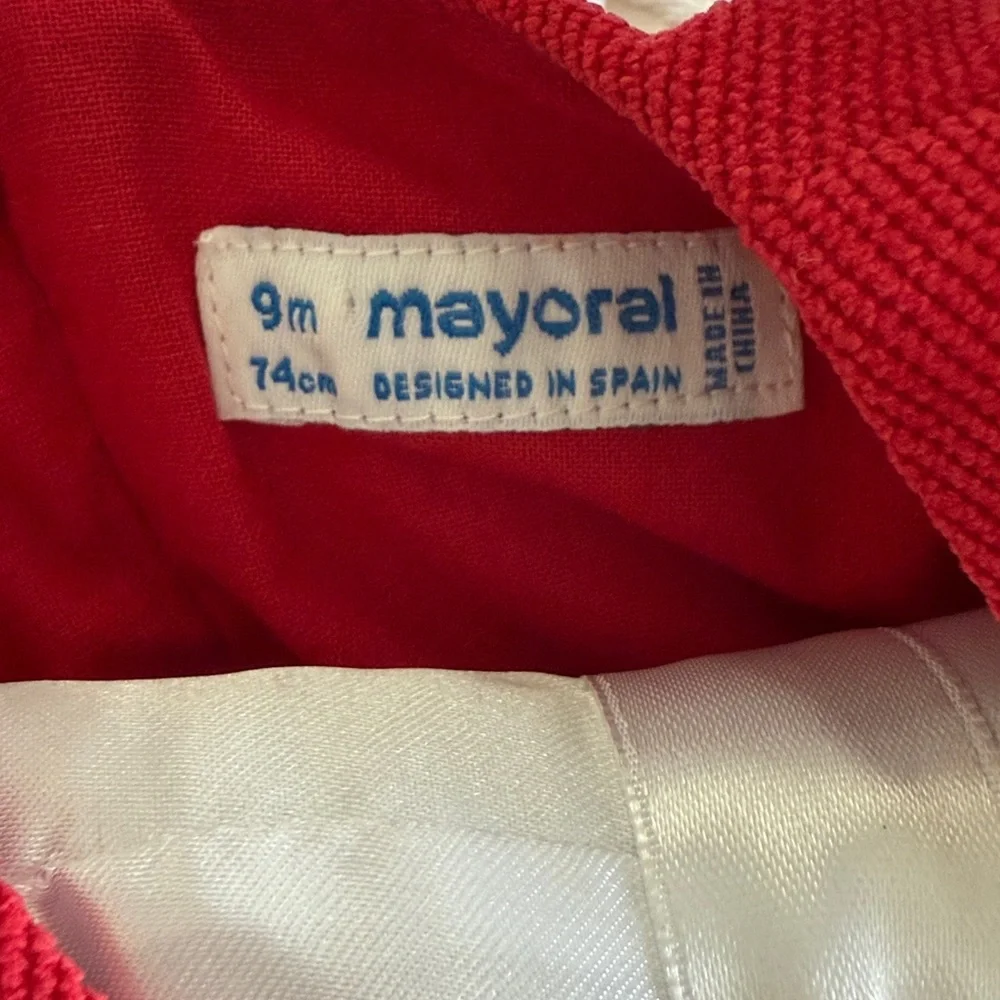 Mayoral Baby Girl 9M Red Corduroy Christmas Holiday Dress Spain Puff Sleeve